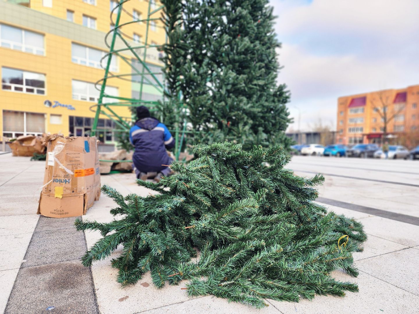 фрязино, установка елки, зима в подмосковье, монтаж елки, ёлка,