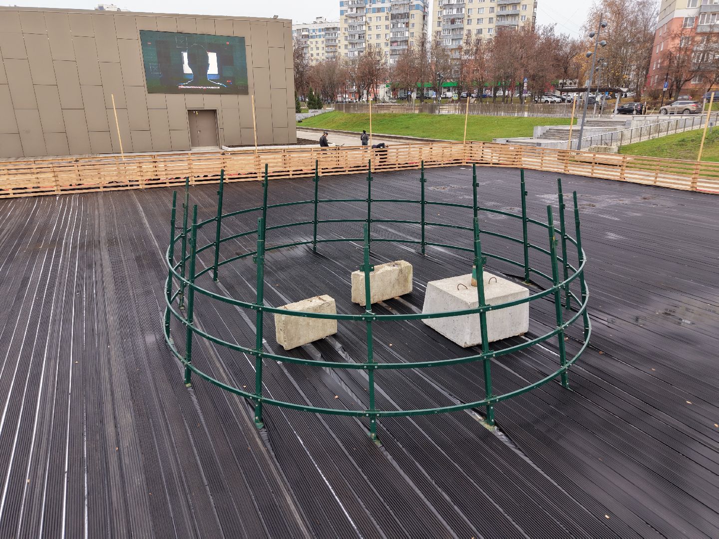 видео с коптера, каток в видном, зима в подмосковье,