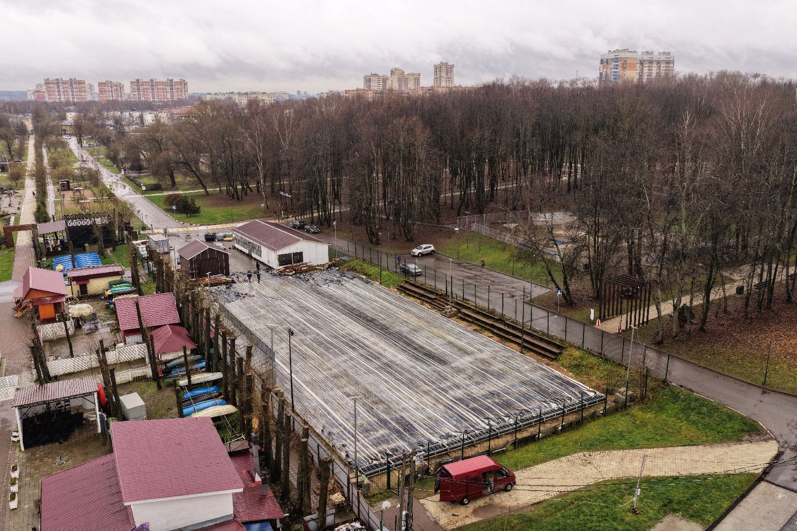 видео с коптера, каток в солнечногорске,зима в подмосковье,