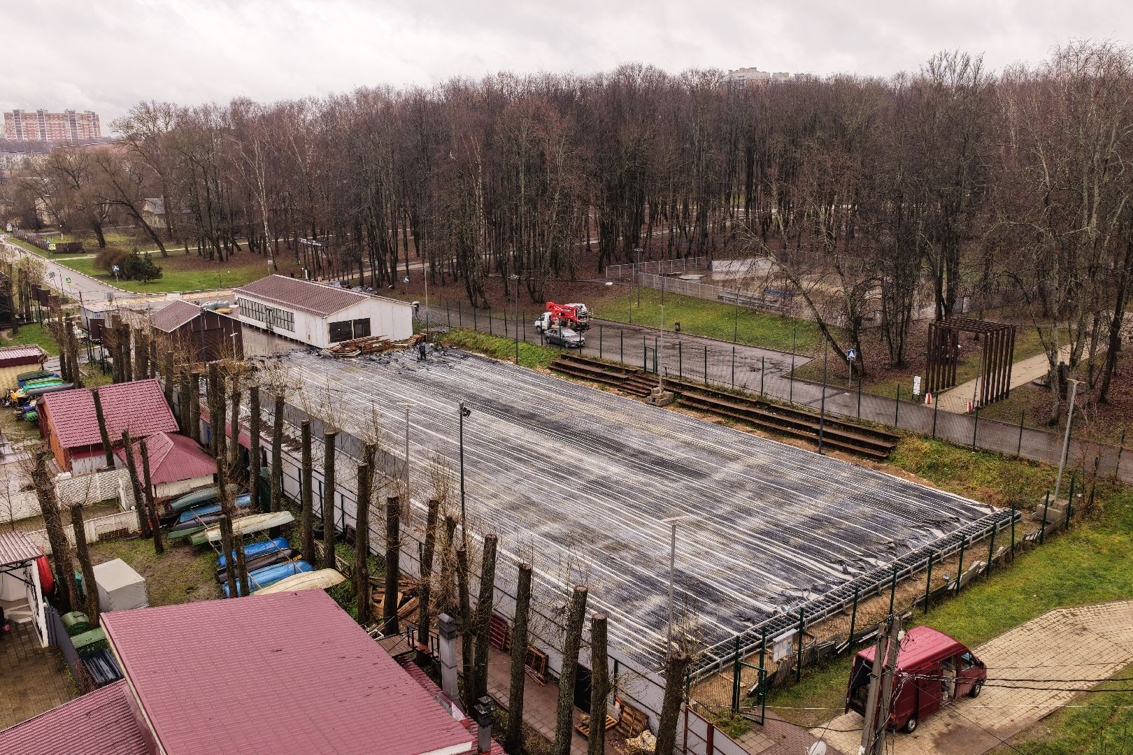 видео с коптера, каток в солнечногорске,зима в подмосковье,