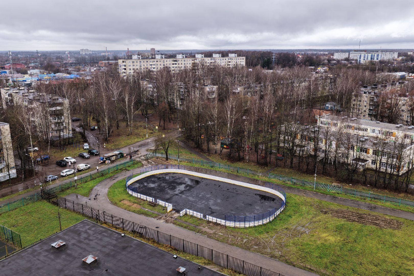 видео с коптера, стадион школы 4 в солнечногорске, ремонт стадиона,