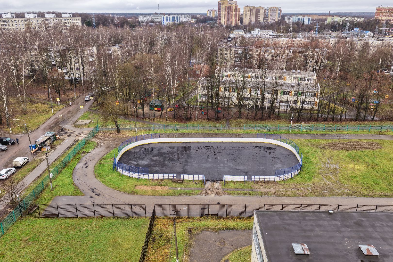 видео с коптера, стадион школы 4 в солнечногорске, ремонт стадиона,