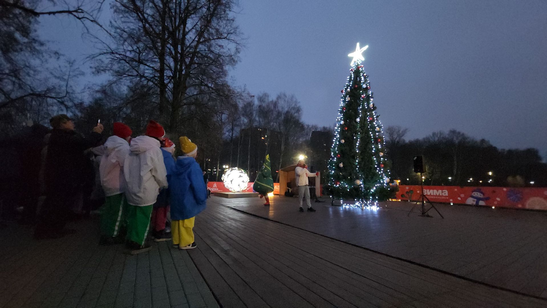 зажжение елки, зима в подмомсковье, парки красногорска,парк ивановские пруды,