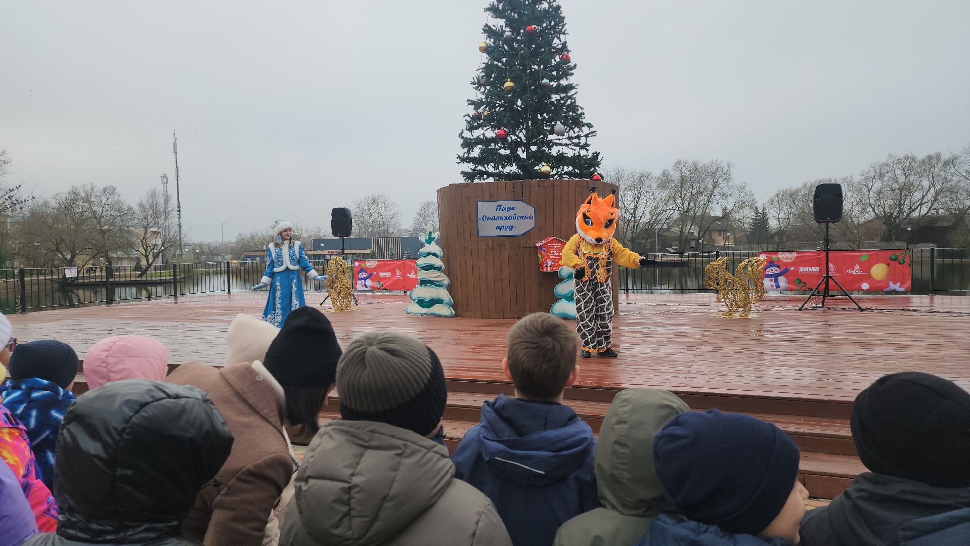 зима в подмосковье, красногорск медицина, зажжение елки,