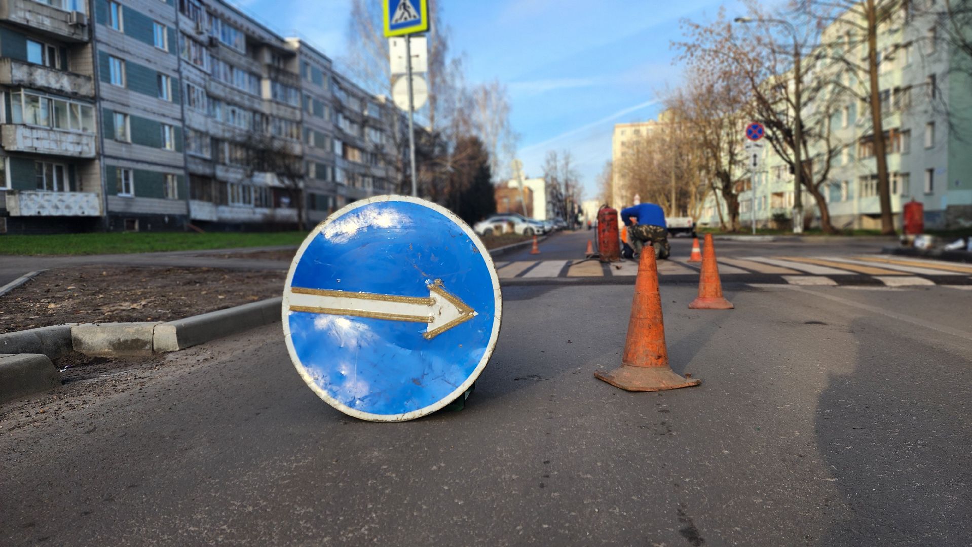 клин, улица дзержинского, дорожная разметка, пешеходный переход,