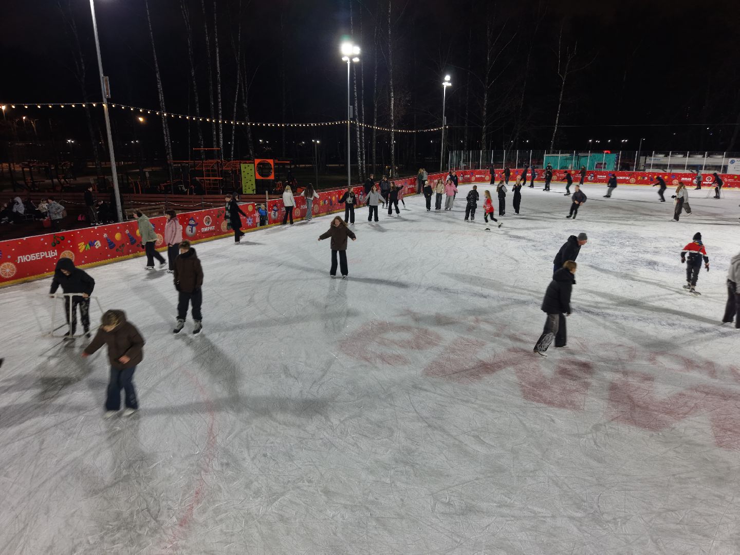 видео с коптера, каток в люберцах, зима в  подмосковье, наташинский парк,