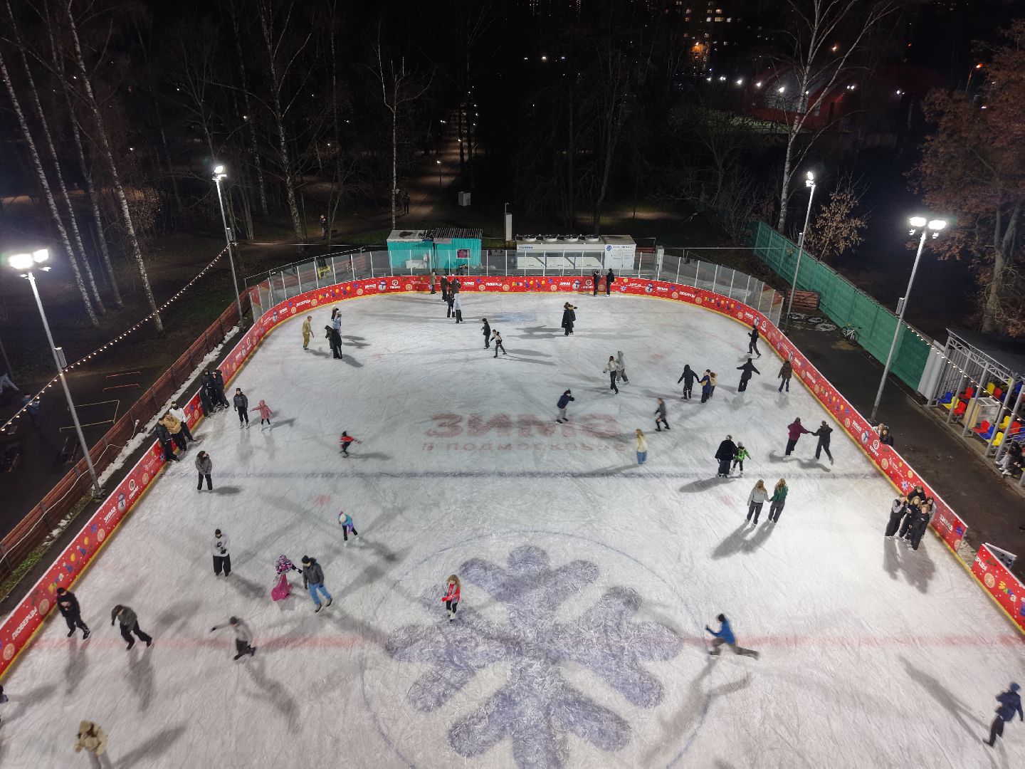 видео с коптера, каток в люберцах, зима в  подмосковье, наташинский парк,