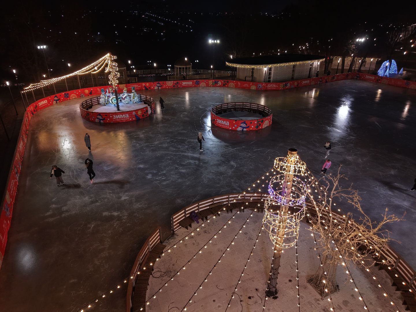 видео с коптера, каток в парке Талалихина, зима в  подмосковье, каток в подольске,