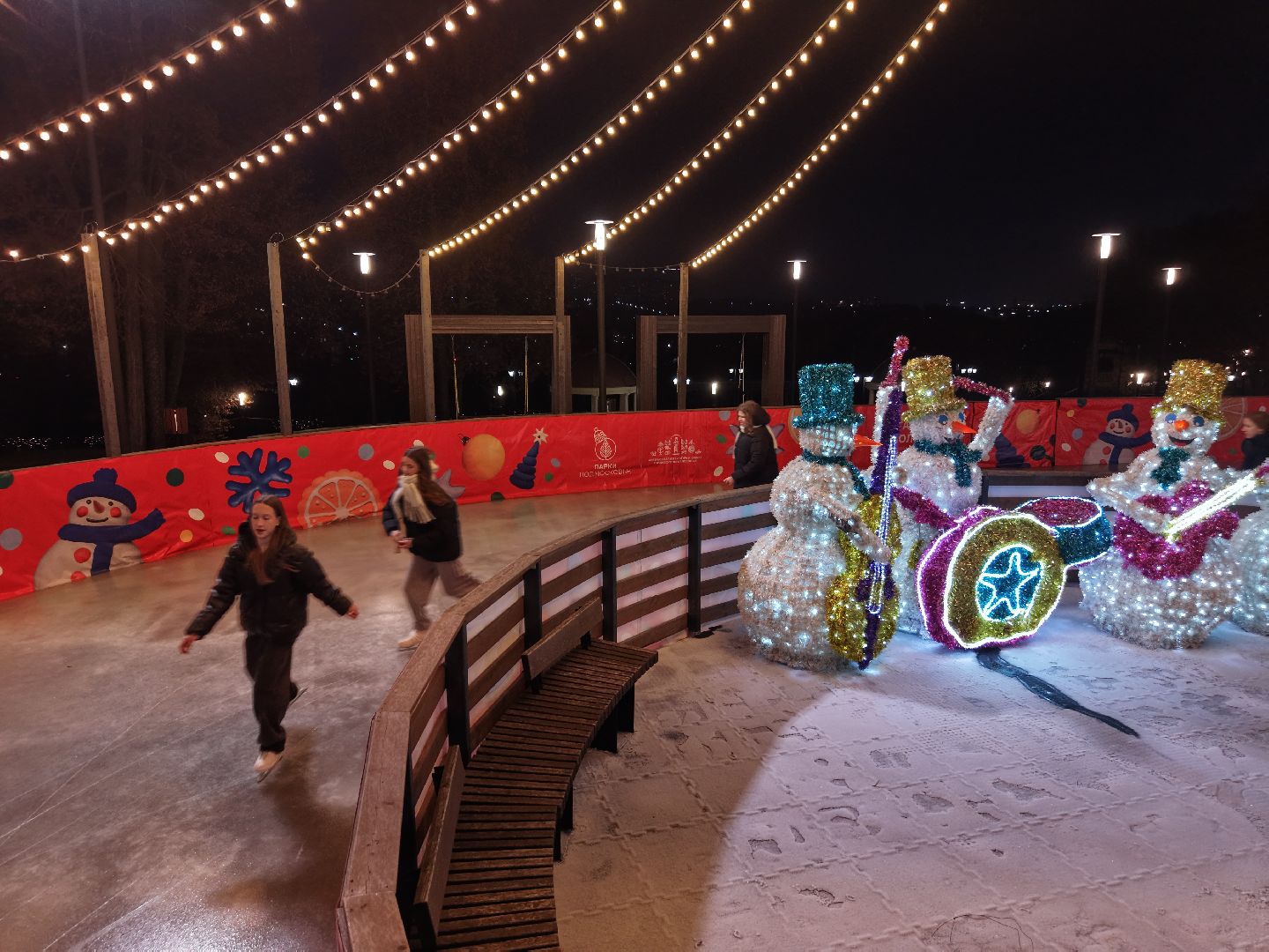 видео с коптера, каток в парке Талалихина, зима в  подмосковье, каток в подольске,