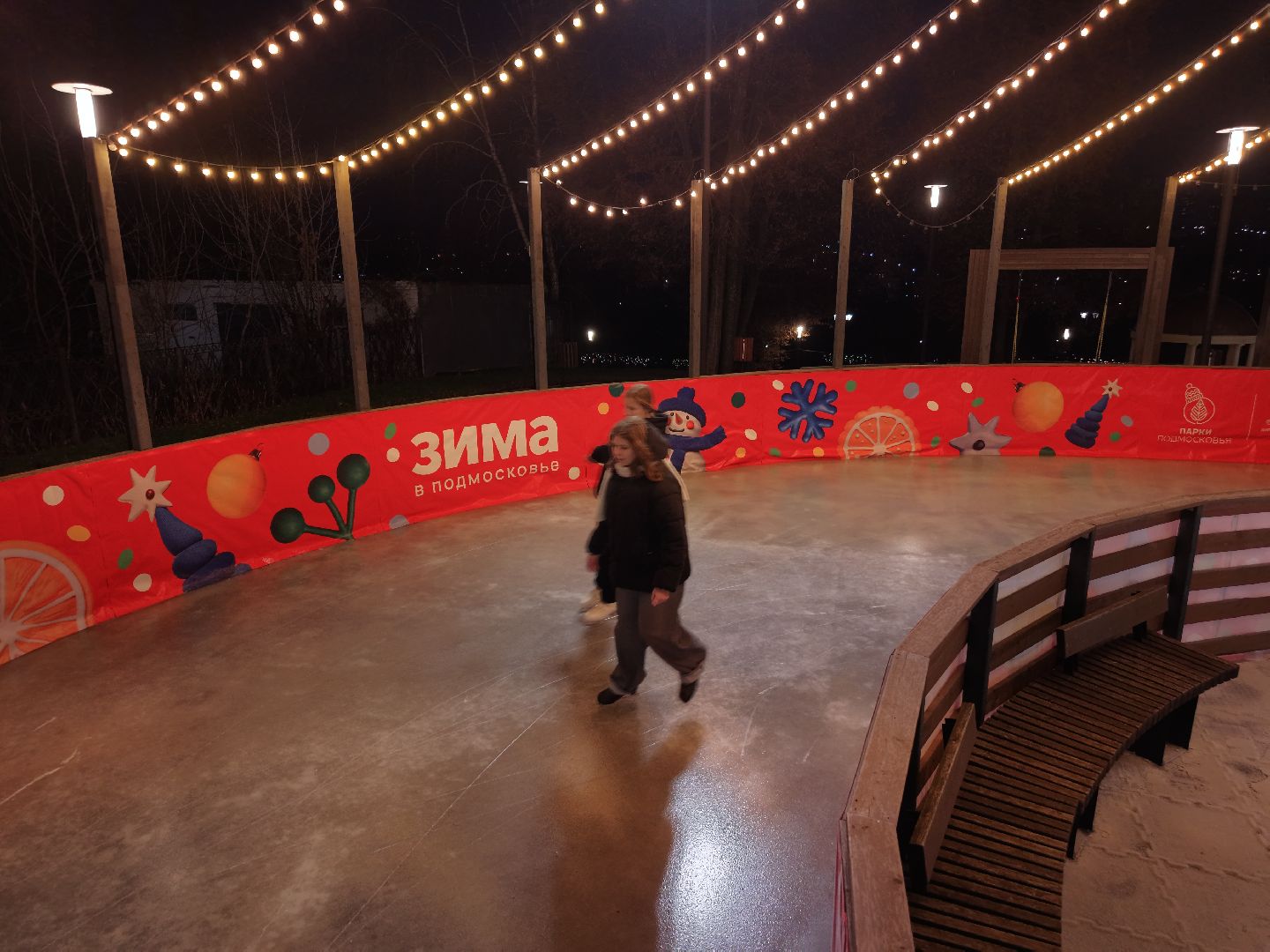 видео с коптера, каток в парке Талалихина, зима в  подмосковье, каток в подольске,