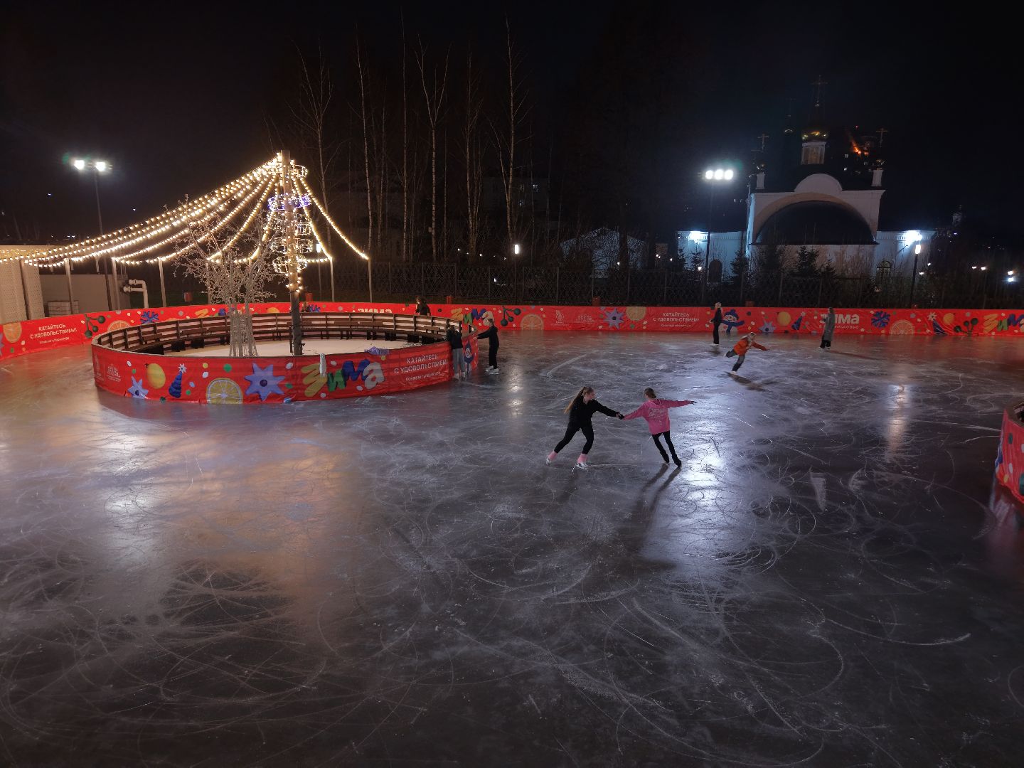 видео с коптера, каток в парке Талалихина, зима в  подмосковье, каток в подольске,