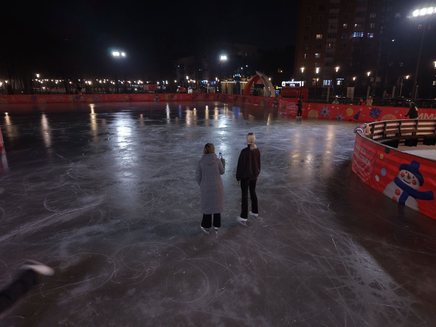 видео с коптера, каток в парке Талалихина, зима в  подмосковье, каток в подольске,