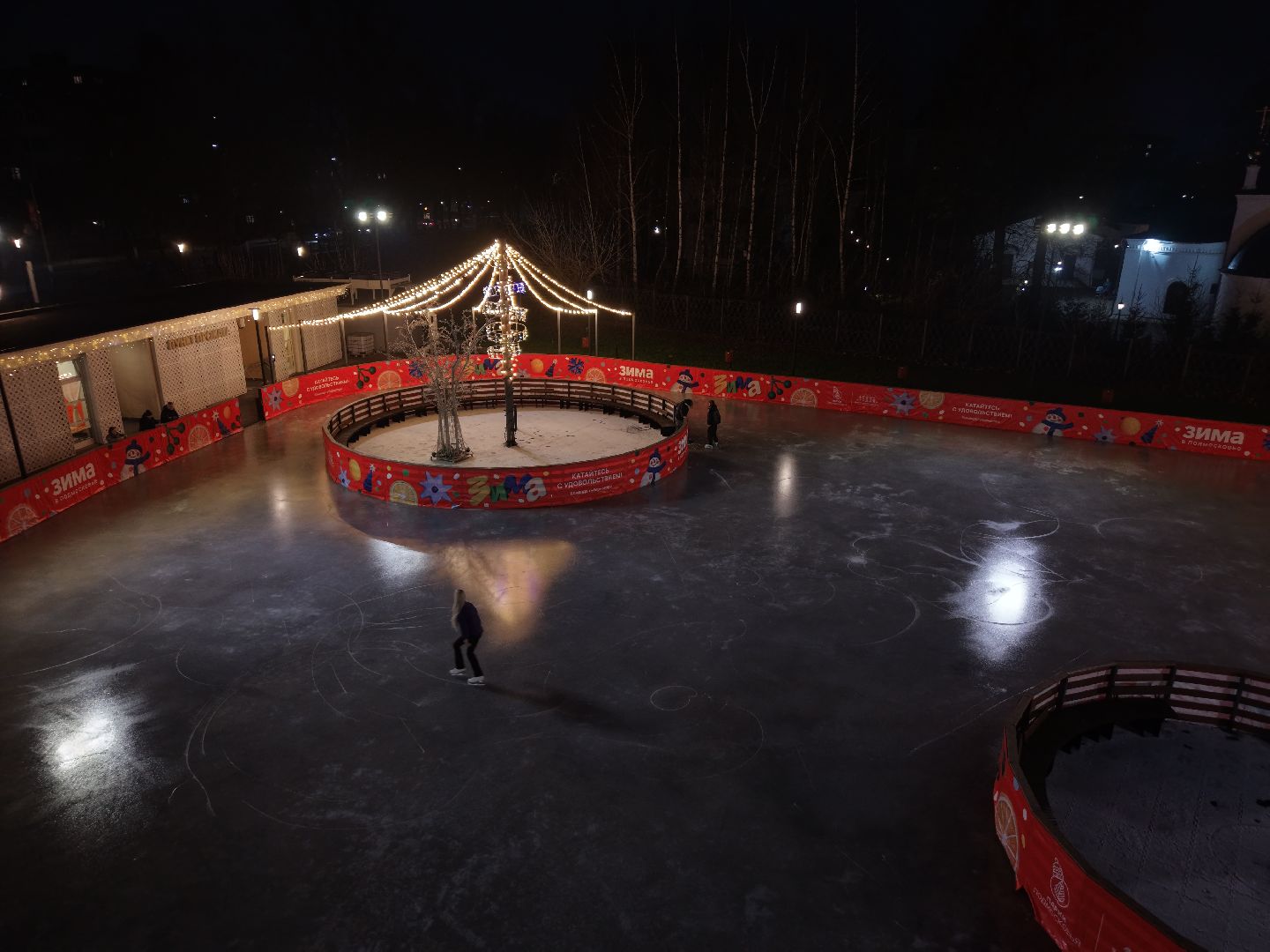 видео с коптера, каток в парке Талалихина, зима в  подмосковье, каток в подольске,