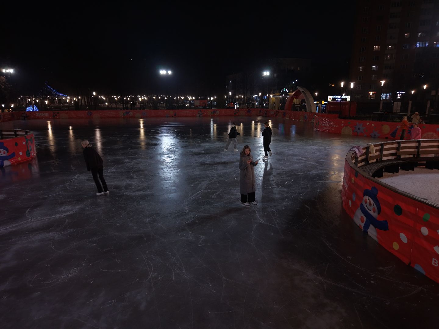 видео с коптера, каток в парке Талалихина, зима в  подмосковье, каток в подольске,