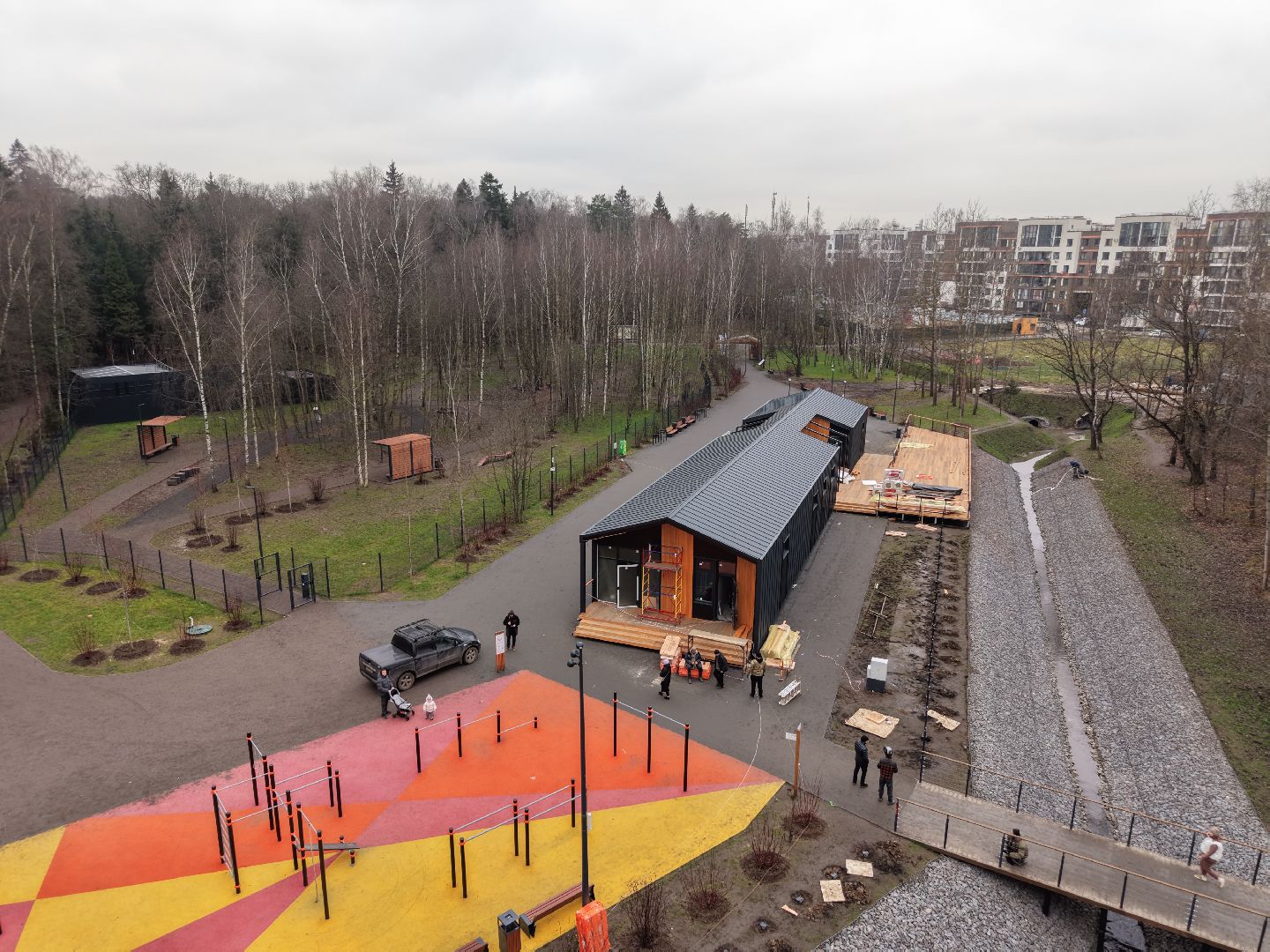 видео с коптера, пироговский лесопарк, благоустройство в мытищах,