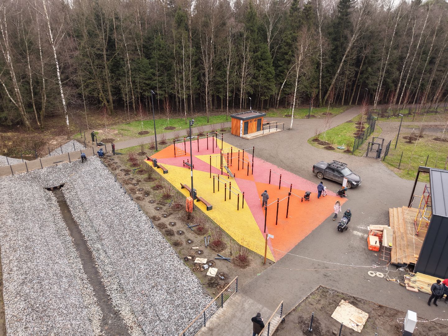 видео с коптера, пироговский лесопарк, благоустройство в мытищах,