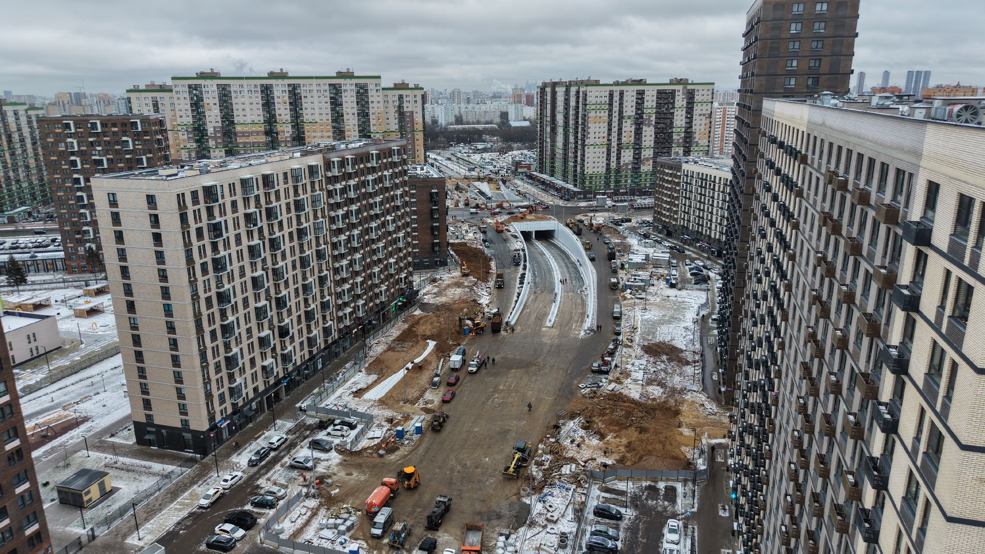 видео с коптера, тоннель на Путилковском шоссе, дороги красногорска,