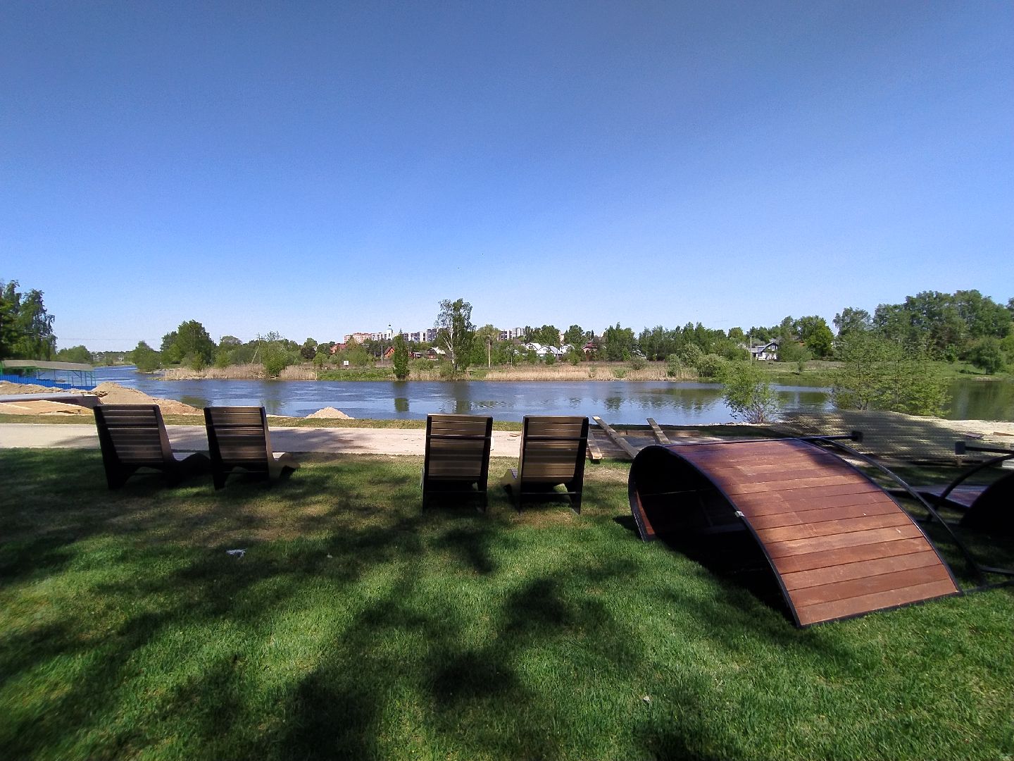 Благоустройство, пляж, река, шезлонг, гамак