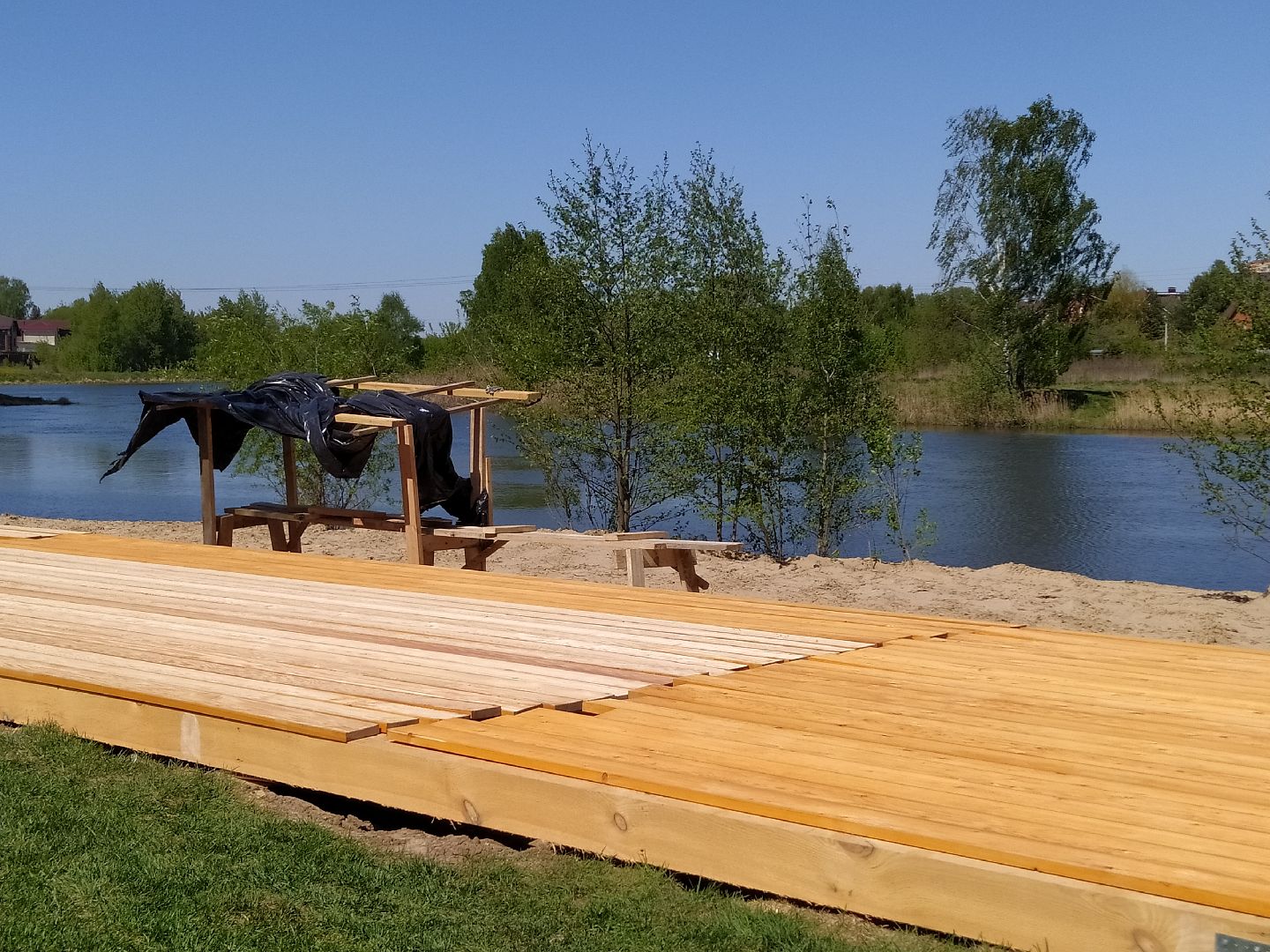 Благоустройство, пляж, река, шезлонг, гамак