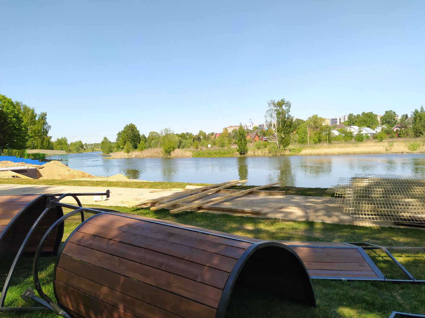 Благоустройство, пляж, река, шезлонг, гамак