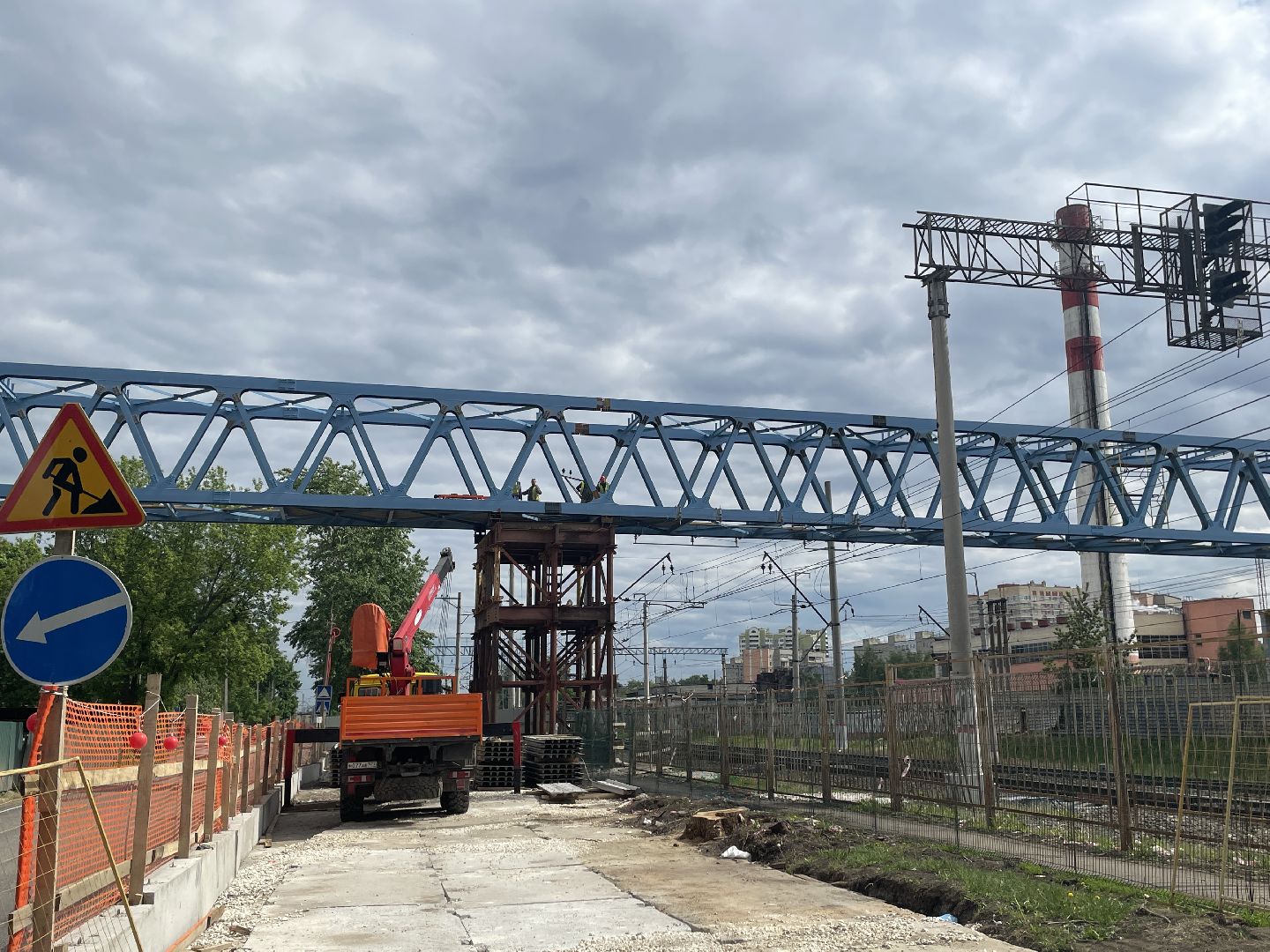 Мост, пешеходы, дорога, строительство