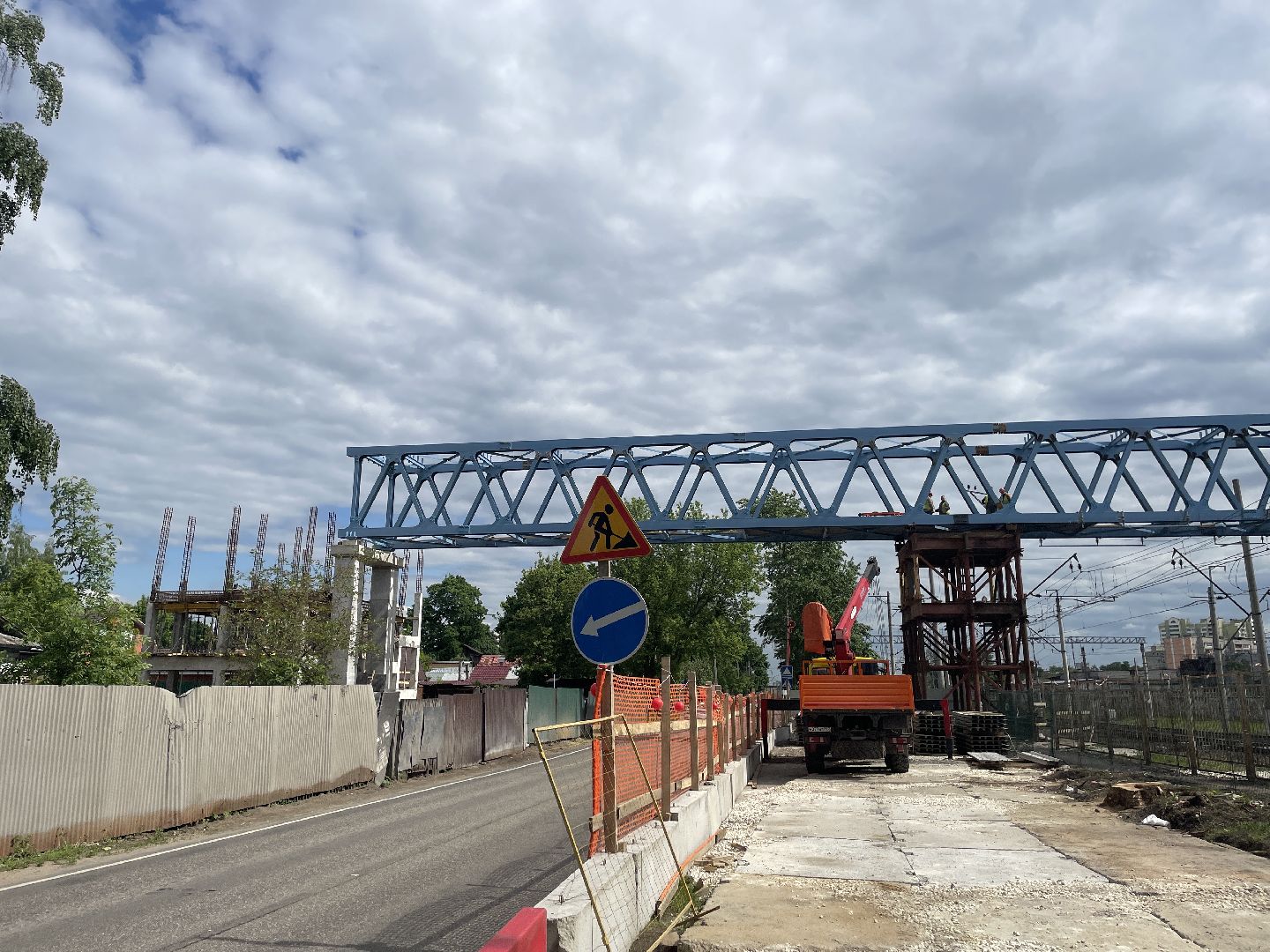 Мост, пешеходы, дорога, строительство