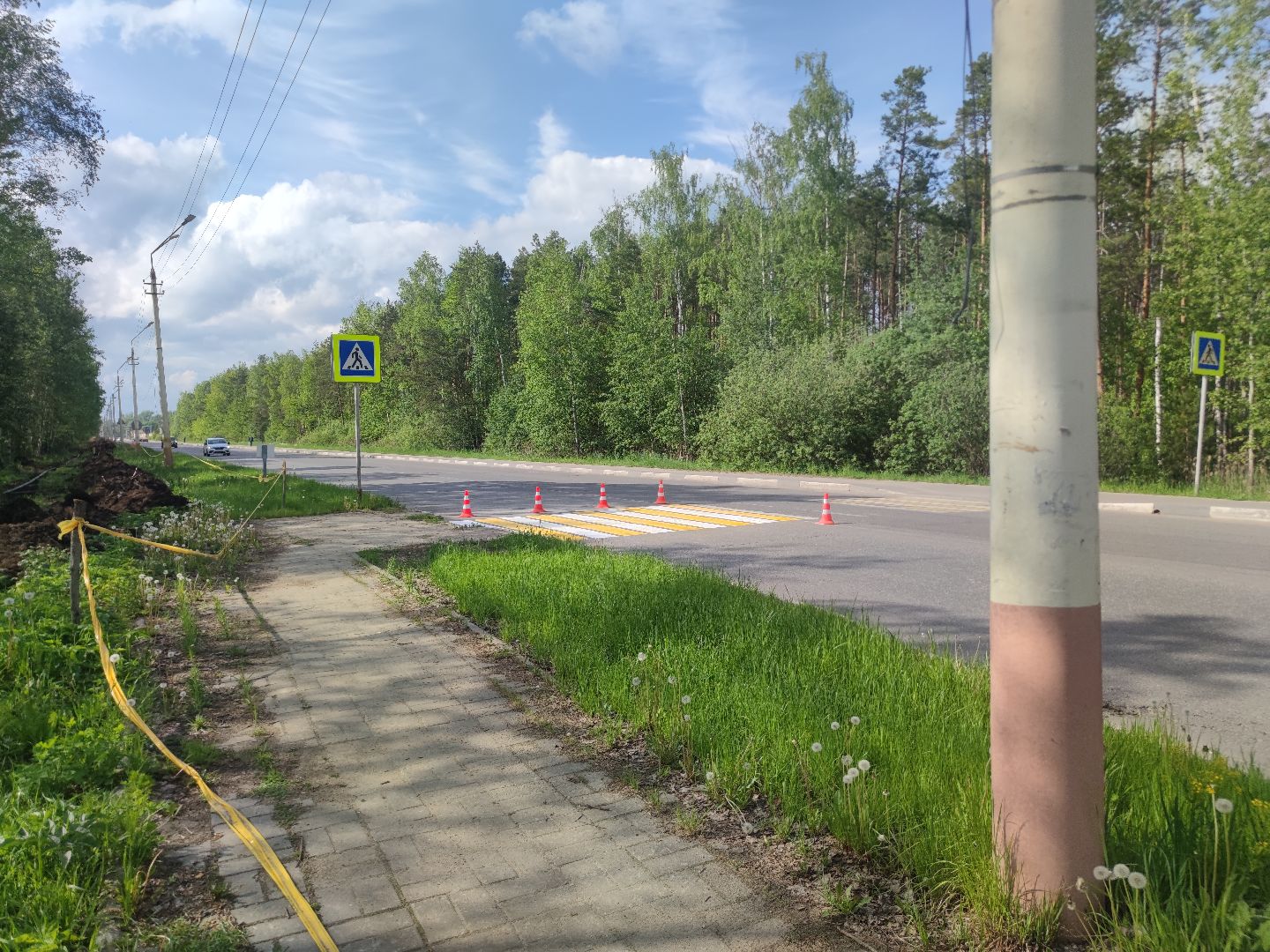 Дорожная разметка, обновление, пешеходный переход, Дубна